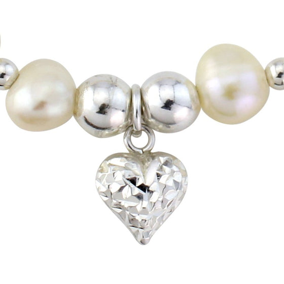 Sterling Silver, Freshwater Pearls & Heart Bracelet