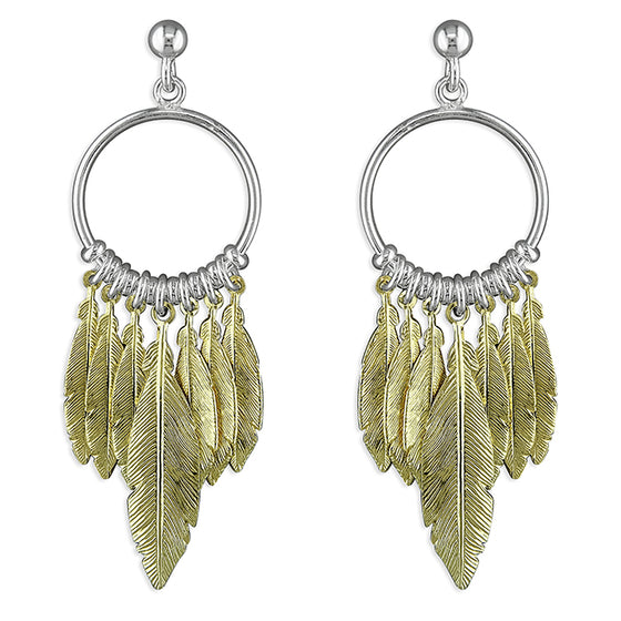 Sterling Silver & 18ct Gold Plated Feather  Drop Earrings