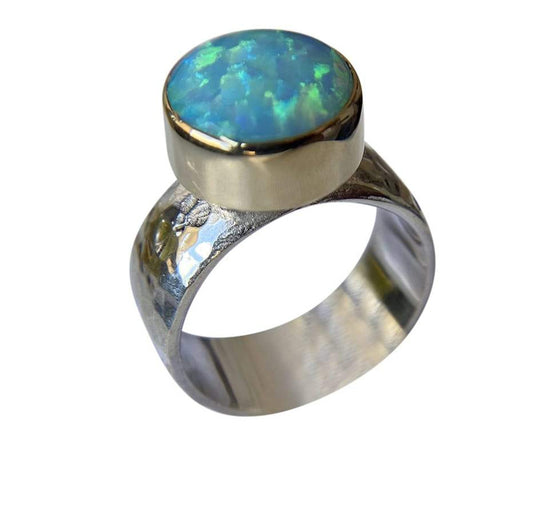 Opal Set In Gold with Silver Band Ring