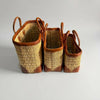 Luxury Woven Reed Market Basket Leather Trim Tote Bag