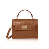 Italian Genuine Leather Coco Croc-Embossed Crossbody Bag - Dark Chocolate