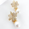 Deluxe Baroque Pearl and Gold Crystal Flower Earrings