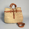 Woven Straw Market Basket Bag Leather Crossbody Tote