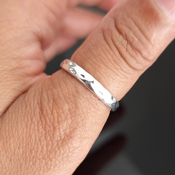 Unisex Narrow Silver Band Ring | Dimpled Sterling Silver