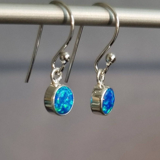 Blue Opal Round 6mm 925 Silver Earrings,