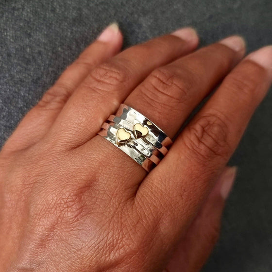 Gold Heart Sterling Silver Spinner Ring