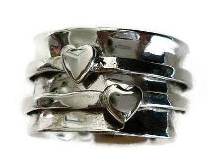 Wide Silver Hearts Sterling Silver Spinner Ring, SP05S