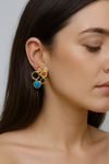 Turquoise Circle Stud Textured Geometric Design Earrings