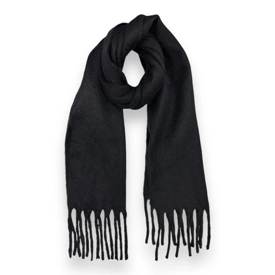 Chunky Wool Blend Fluffy Scarf - BLACK