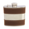 Hip Flask Brown 6oz Shiny Stainless Steel Centre