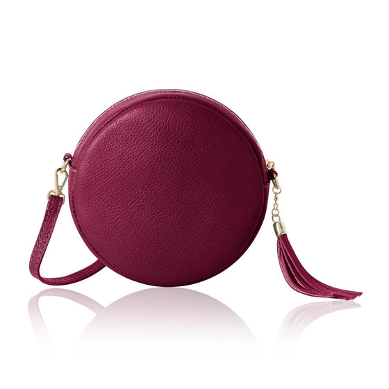 Italian Handmade Genuine Leather Circle Bag with Tassel