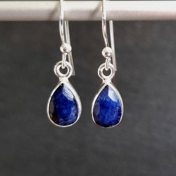 Small Teardrop Facetted Sapphire Earrings, Sterling Silver
