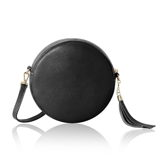 Italian Handmade Genuine Leather Circle Bag with Tassel