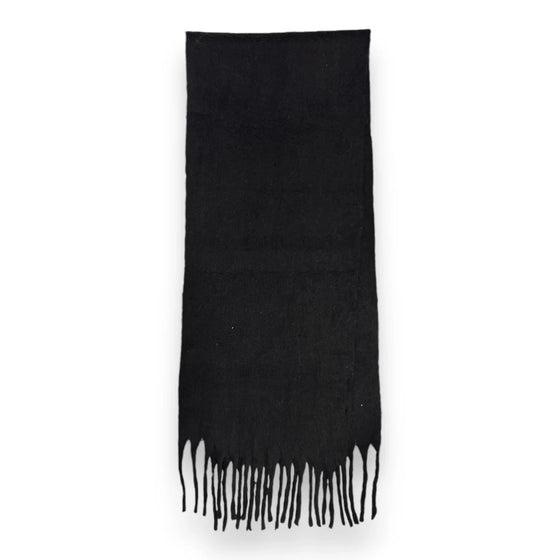 Chunky Wool Blend Fluffy Scarf - BLACK