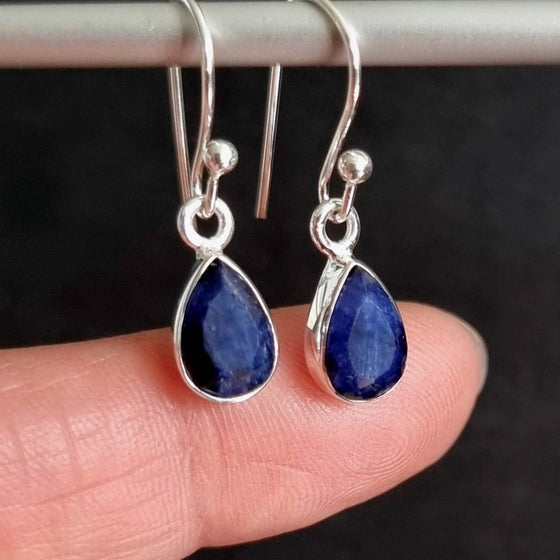 Small Teardrop Facetted Sapphire Earrings, Sterling Silver