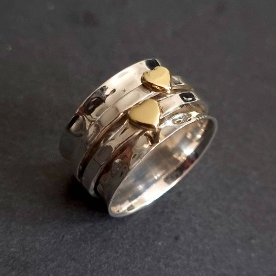 Gold Heart Sterling Silver Spinner Ring