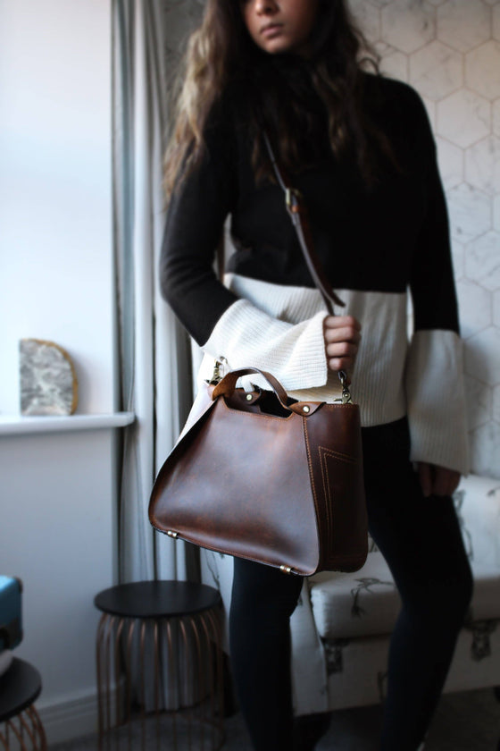 Handmade Womens Leather Handbag Shoulder Bag Small Tote & Wallet