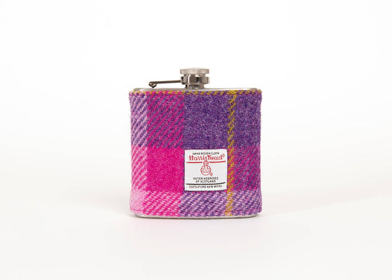 6oz Harris Tweed Hip Flask - Pink Tartan- HT22