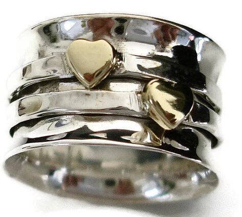 Gold Heart Sterling Silver Spinner Ring