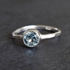 Solitaire 6mm Round Blue Topaz Ring | Hammered 925 Silver