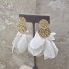 Textured disc earrings with sheer fabric hanging flowers