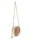 Italian Genuine Leather & Raffia Round Crossbody Bag