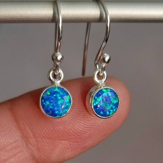 Blue Opal Round 6mm 925 Silver Earrings,