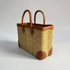 Luxury Woven Reed Market Basket Leather Trim Tote Bag