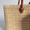Reed Market Basket Leather Handles - Natural Woven Tote Bag