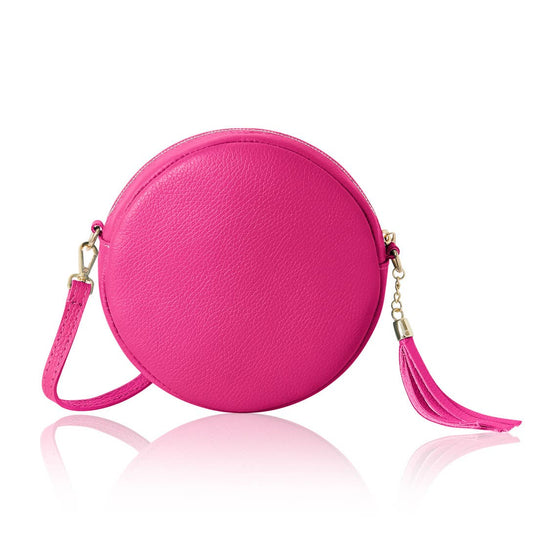 Italian Handmade Genuine Leather Circle Bag with Tassel
