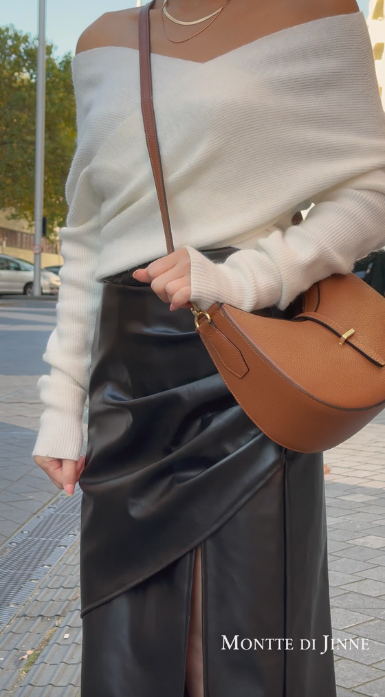 Italian Genuine Leather Crescent Shoulder Bag-Two Straps