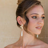 Gold Folded Flower & Long Elegant Pearl Earrings