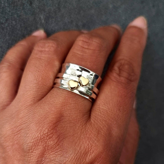 Gold Heart Sterling Silver Spinner Ring