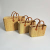 Reed Market Basket Leather Handles - Natural Woven Tote Bag