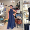 Silk & Viscose Halter Neck Dress - NAVY