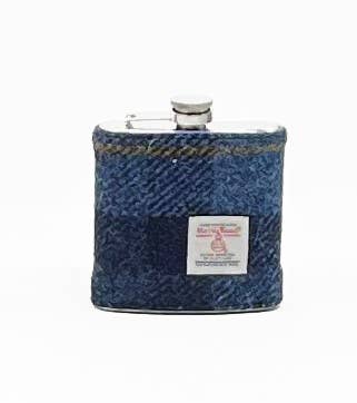 6oz Harris Tweed Hip Flask - Blue
