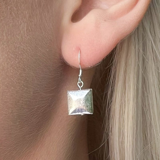 Brushed Silver Square Earrings
