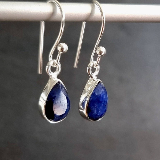 Small Teardrop Facetted Sapphire Earrings, Sterling Silver