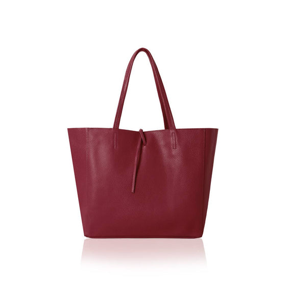 Italian Handmade Genuine Leather Oversized Tote Bag - BURGUNDY