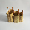 Reed Market Basket Leather Handles - Natural Woven Tote Bag