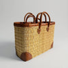Luxury Woven Reed Market Basket Leather Trim Tote Bag