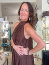 Silk & Viscose Halter Neck Dress - Chocolate