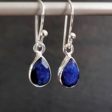  Small Teardrop Facetted Sapphire Earrings, Sterling Silver