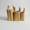 Reed Market Basket Leather Handles - Natural Woven Tote Bag