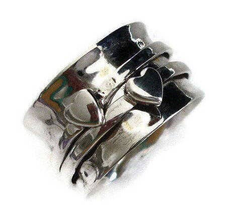 Wide Silver Hearts Sterling Silver Spinner Ring, SP05S