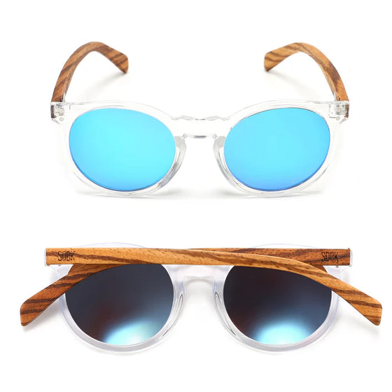 WINEGLASS BAY Blue Reflective Lens l Walnut Wooden Arms