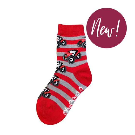 Red & Grey Kids Tractor Socks