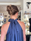 Silk & Viscose Halter Neck Dress - NAVY
