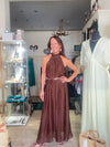 Silk & Viscose Halter Neck Dress - Chocolate