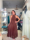 Silk & Viscose Halter Neck Dress - Chocolate